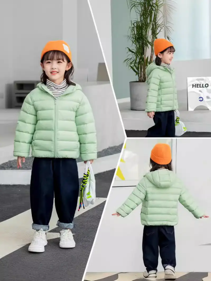 Candy Green Hooded Puffer Jacket for Kids Medium to Large