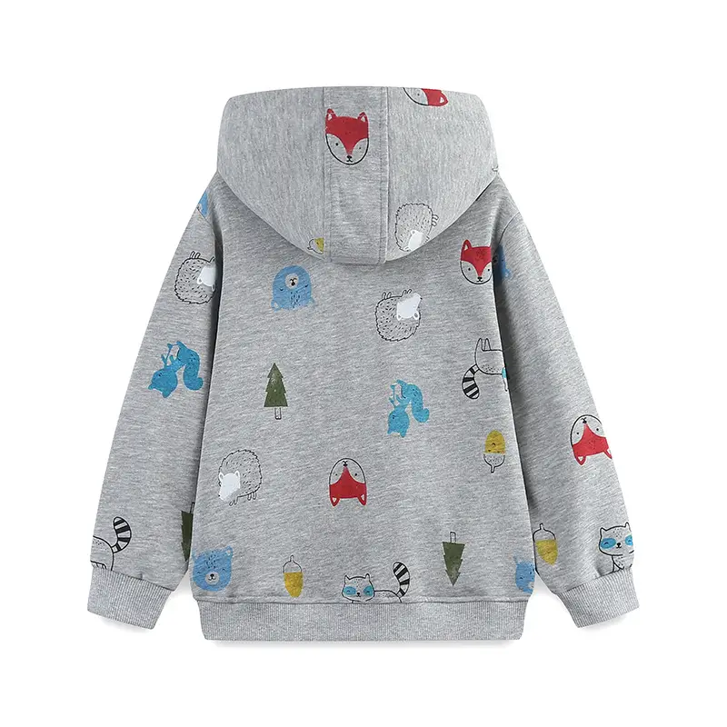 Kids Hoodie with Animal Print Gray Cotton