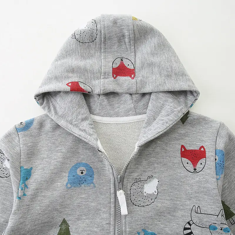 Kids Hoodie with Animal Print Gray Cotton