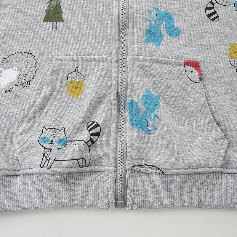 Kids Hoodie with Animal Print Gray Cotton