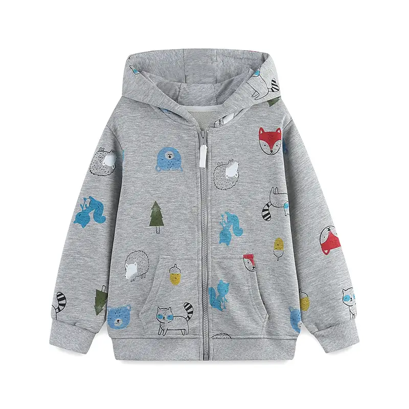 Kids Hoodie with Animal Print Gray Cotton