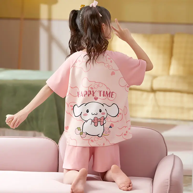 Kids Cotton Pajamas Pink Happy Time Design