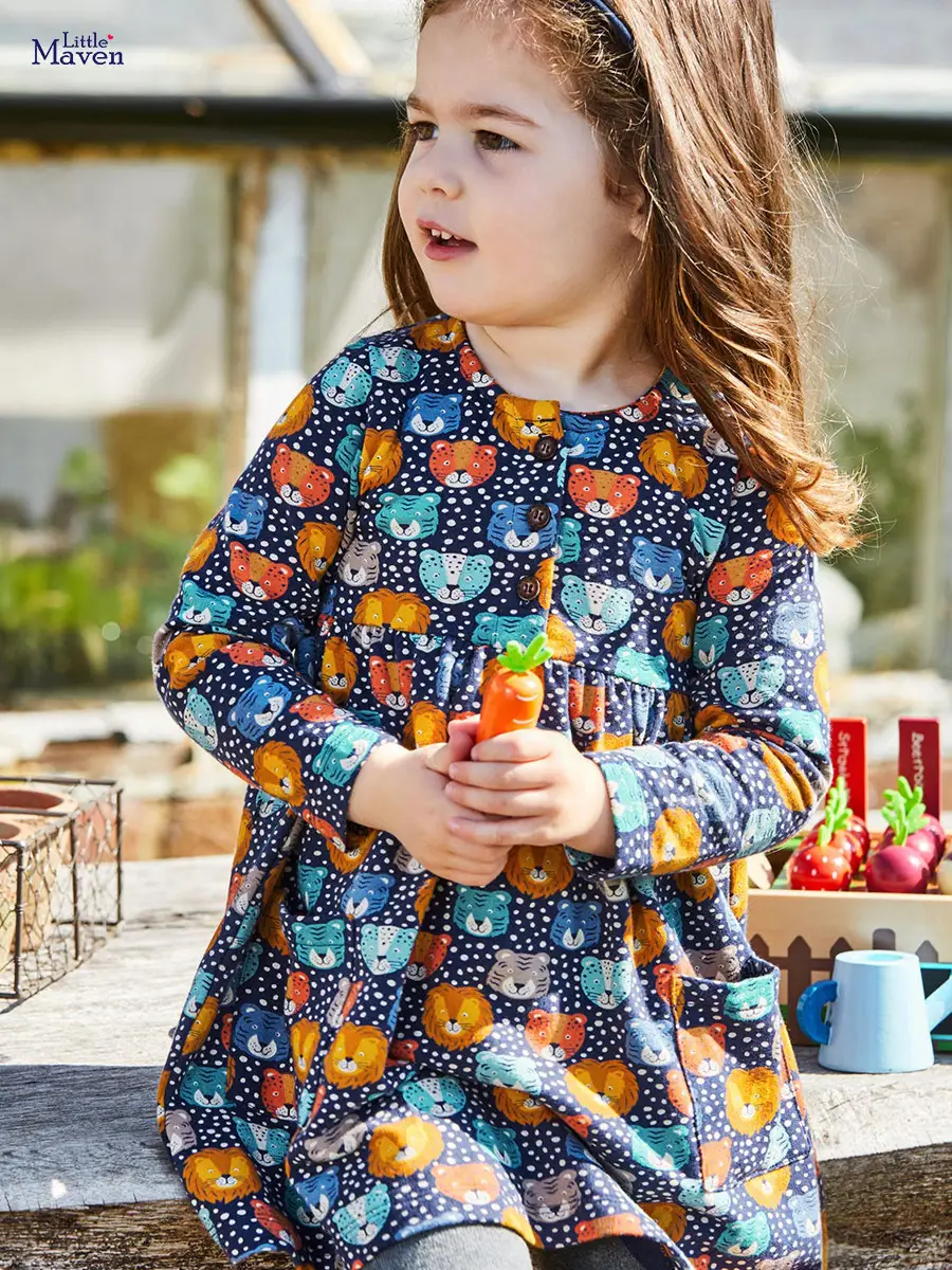 Kids Cotton Animal Print Dress for Girls Autumn Wear