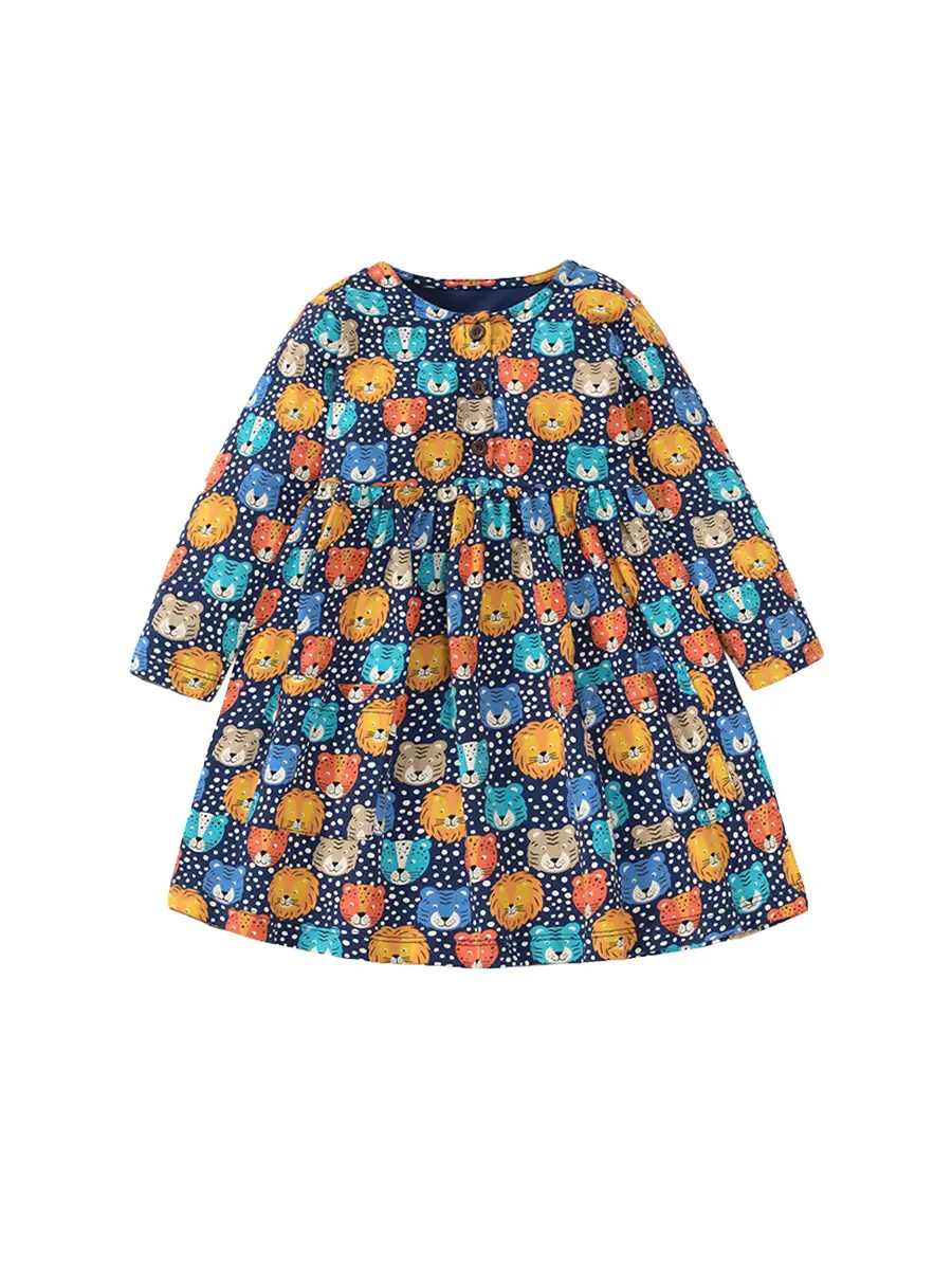 Kids Cotton Animal Print Dress for Girls Autumn Wear