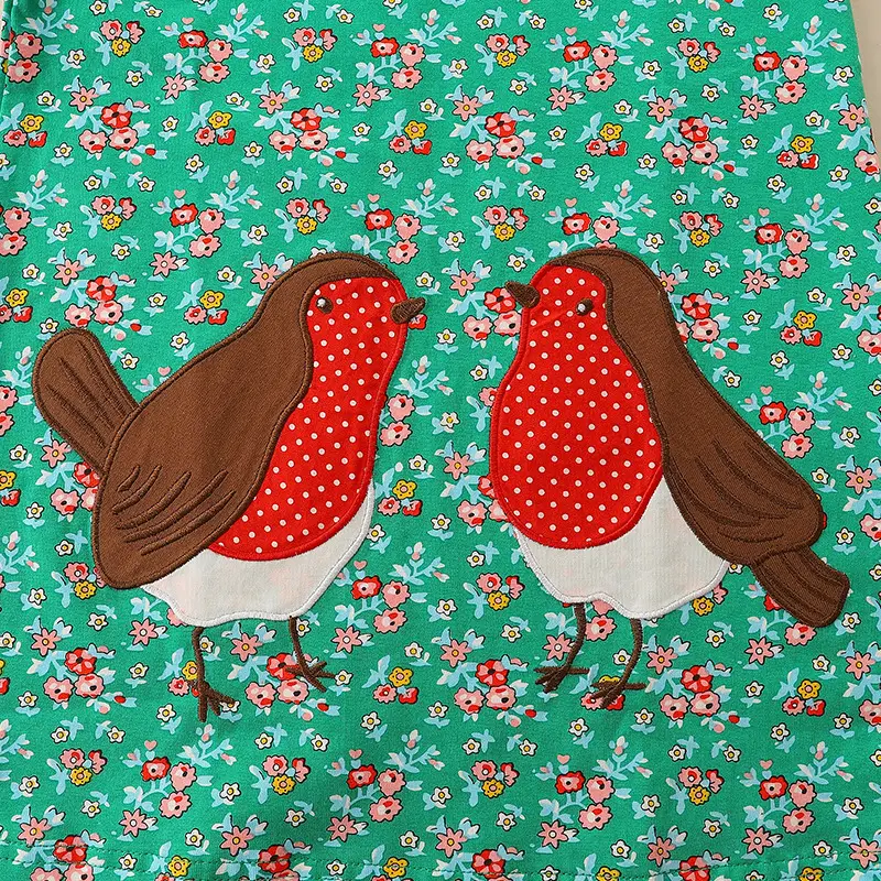 Aosta Betty Floral Bird Embroidered Dress Green Medium