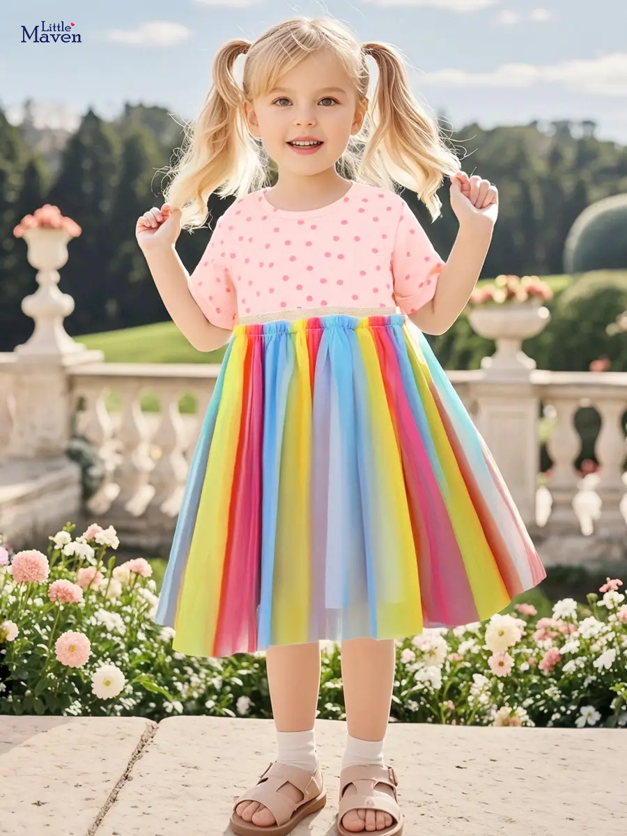 Rainbow Mesh Skirt Dress for Little Girl Summer Play