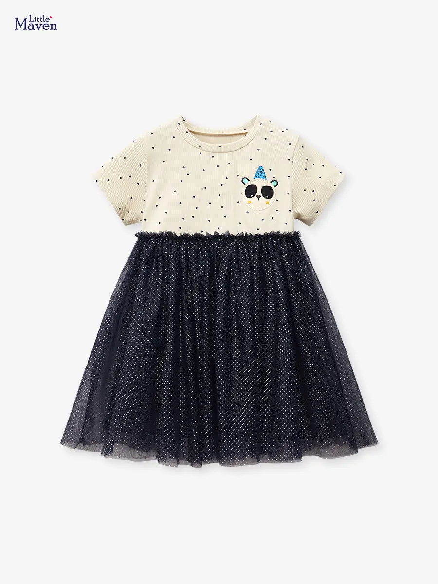 Panda Hat Party Hat Dress for Girls Mesh Summer Wear