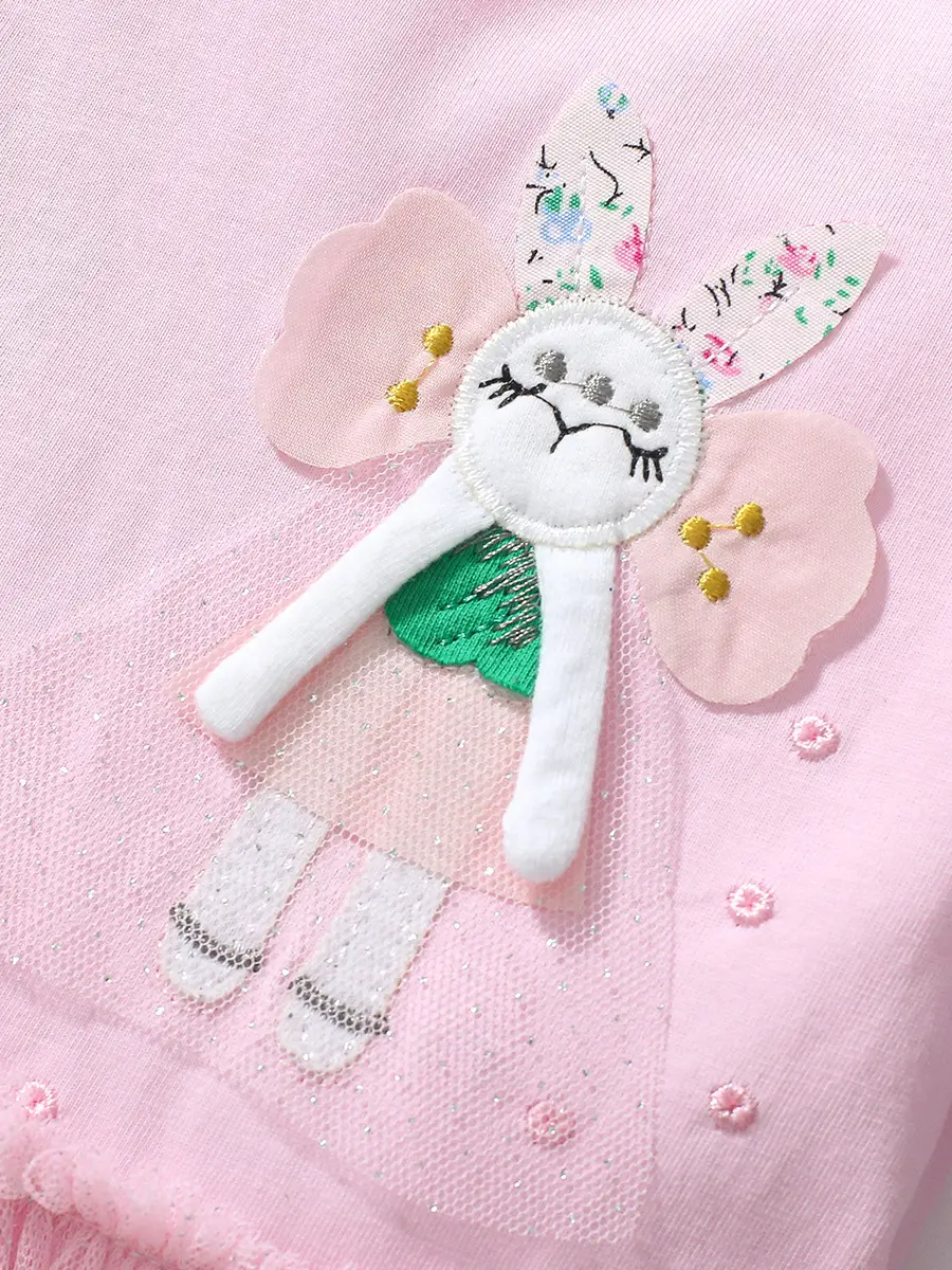Pink Princess Dress for Girls 2-6 Years Embroidered Bunny Tulle Skirt