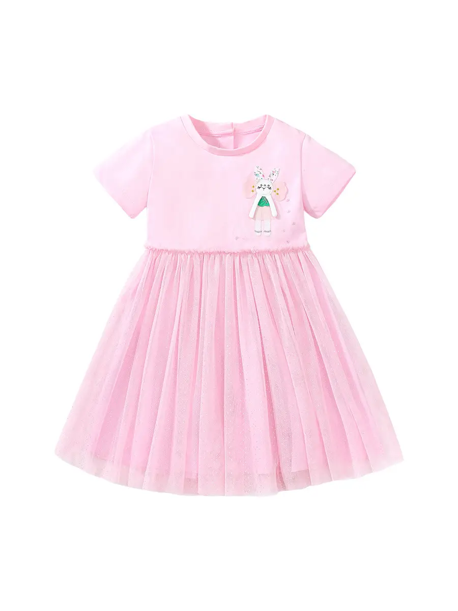 Pink Princess Dress for Girls 2-6 Years Embroidered Bunny Tulle Skirt