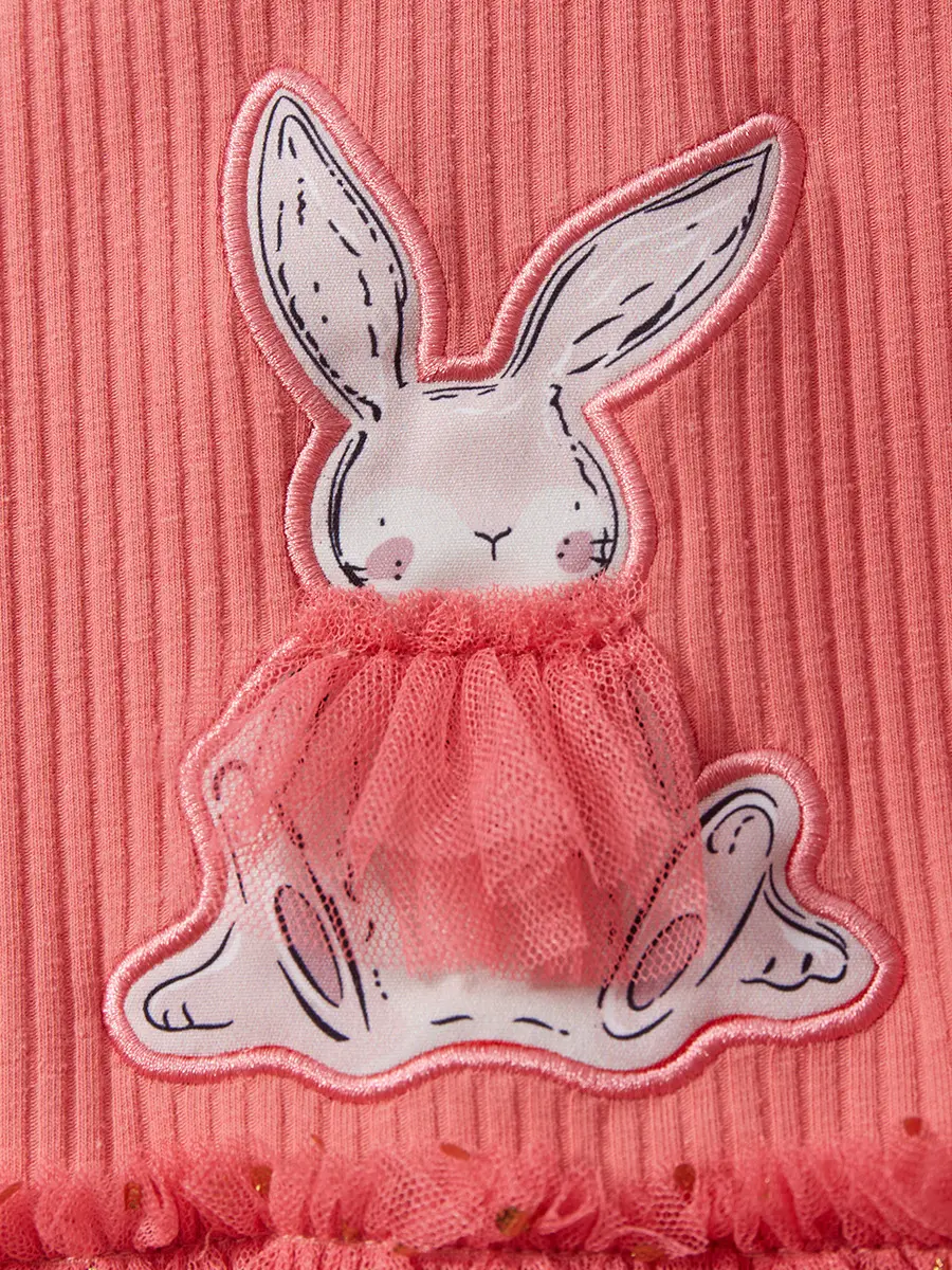 Cute Bunny Tulle Dress for Girls Pink Sparkle