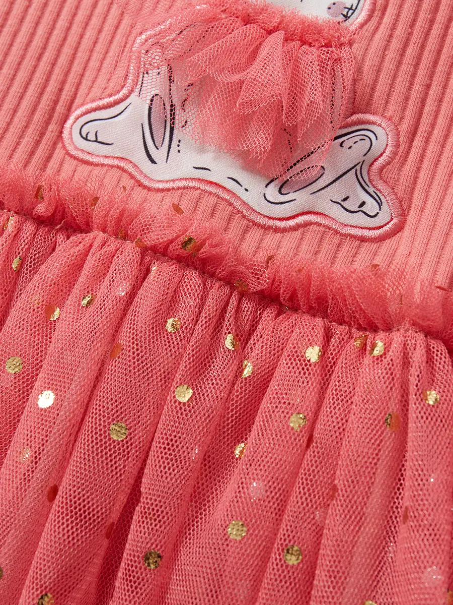 Cute Bunny Tulle Dress for Girls Pink Sparkle