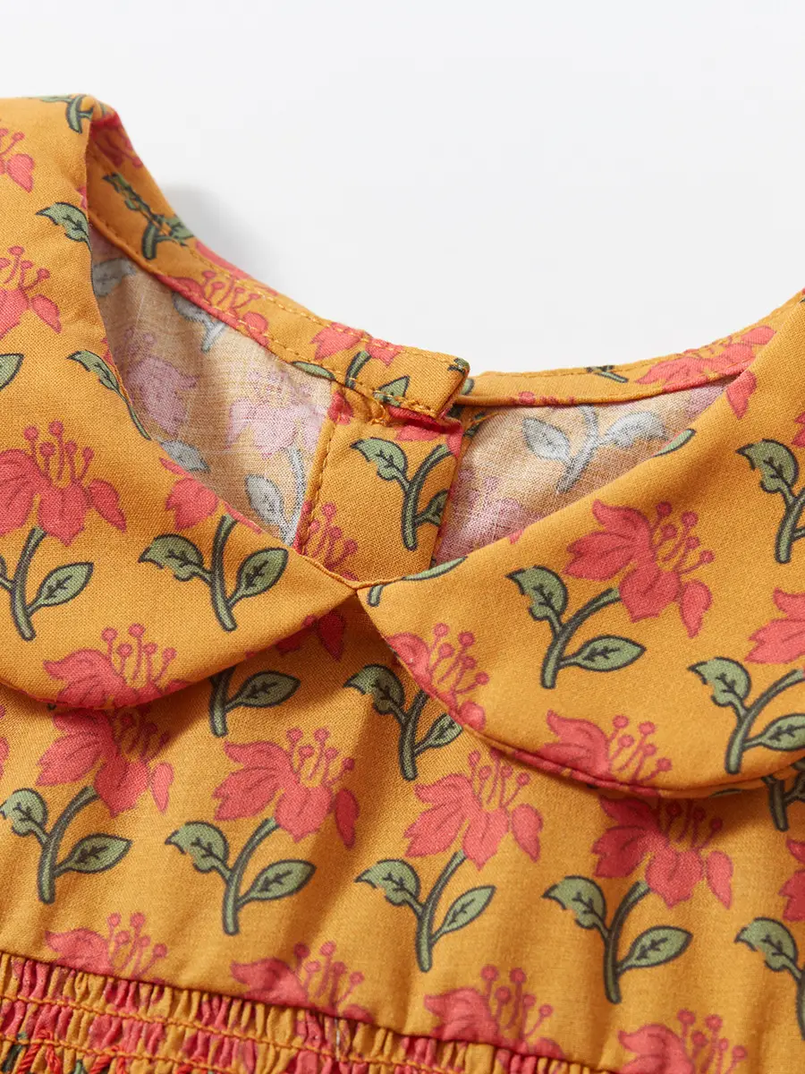 Princess Dress Orange Floral Cotton Summer Wear
