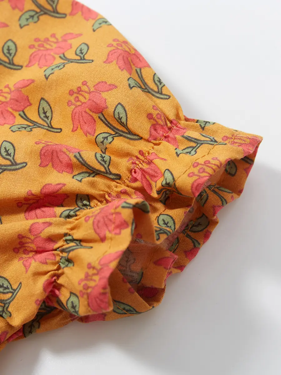 Princess Dress Orange Floral Cotton Summer Wear