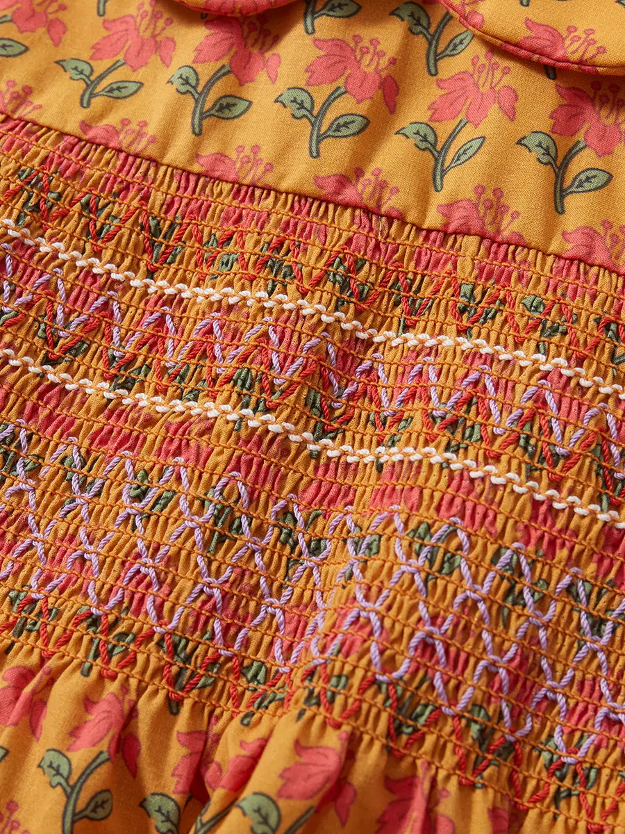 Princess Dress Orange Floral Cotton Summer Wear