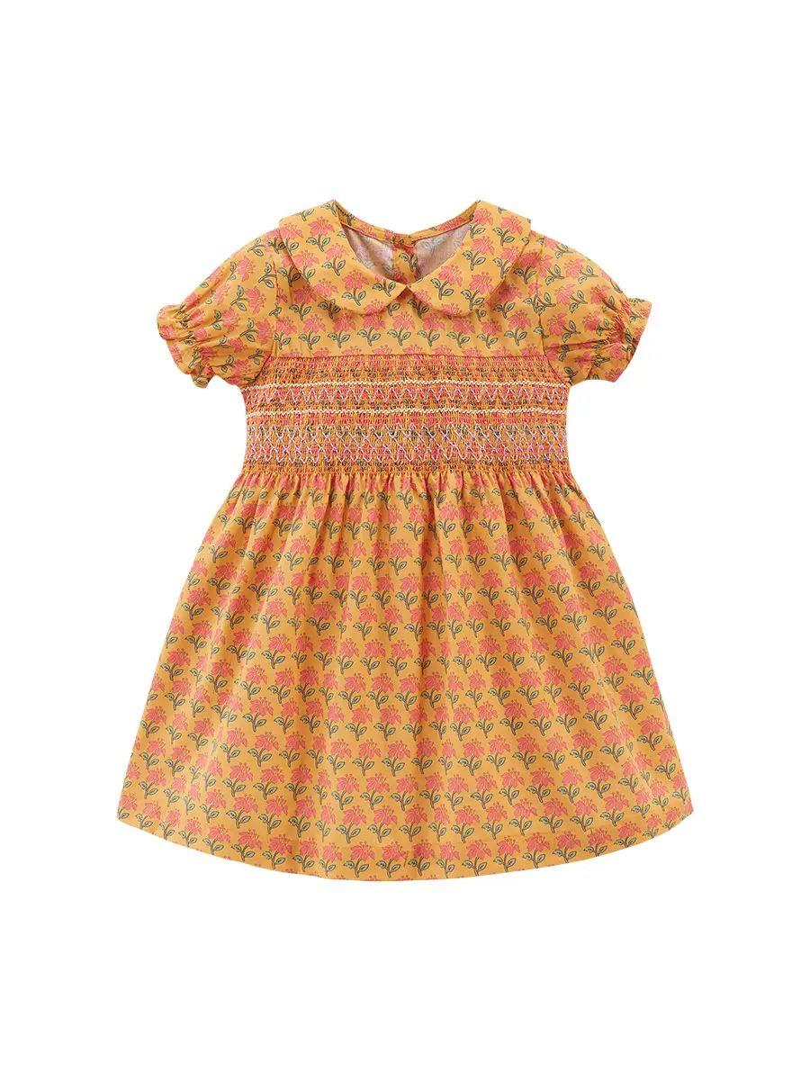 Princess Dress Orange Floral Cotton Summer Wear