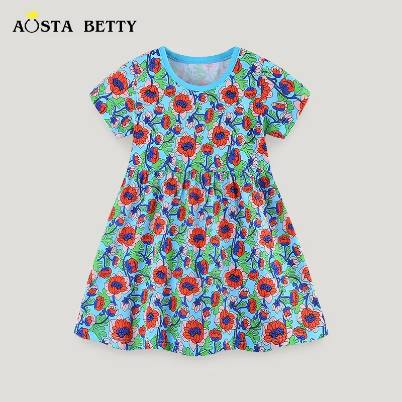 Aosta Betty Floral Print Kids Dress Blue Green