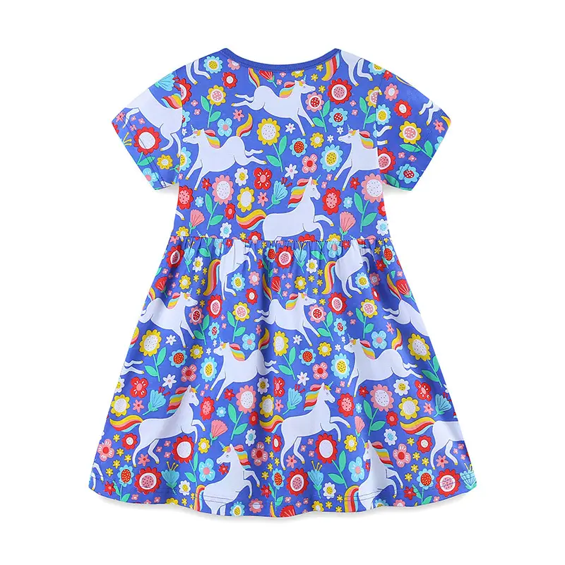 Kids Unicorn Floral Dress Blue Cotton Summer Wear