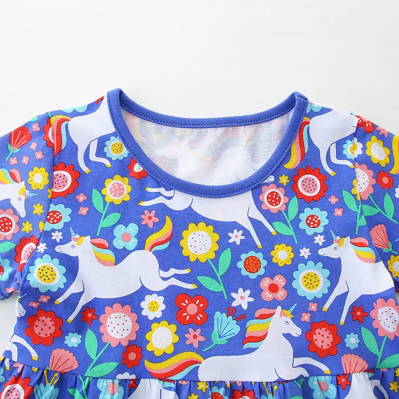 Kids Unicorn Floral Dress Blue Cotton Summer Wear