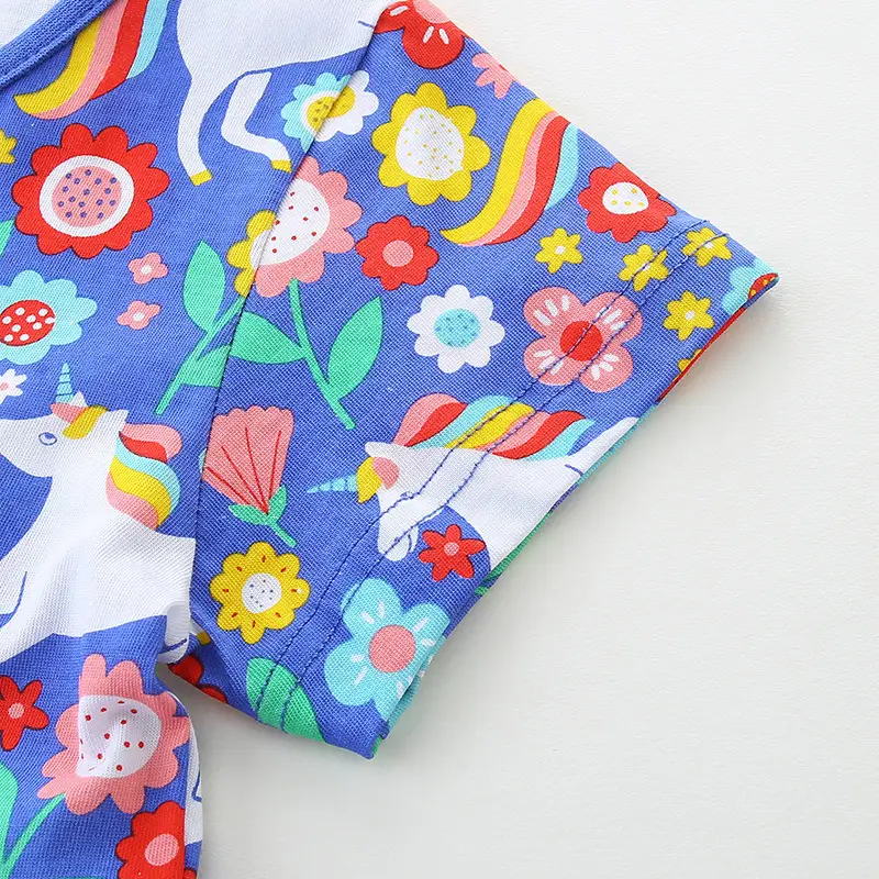 Kids Unicorn Floral Dress Blue Cotton Summer Wear