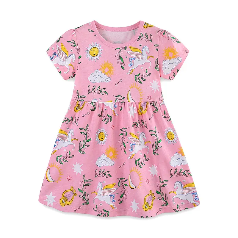 Pink Unicorn Print Kids Dress for Summer