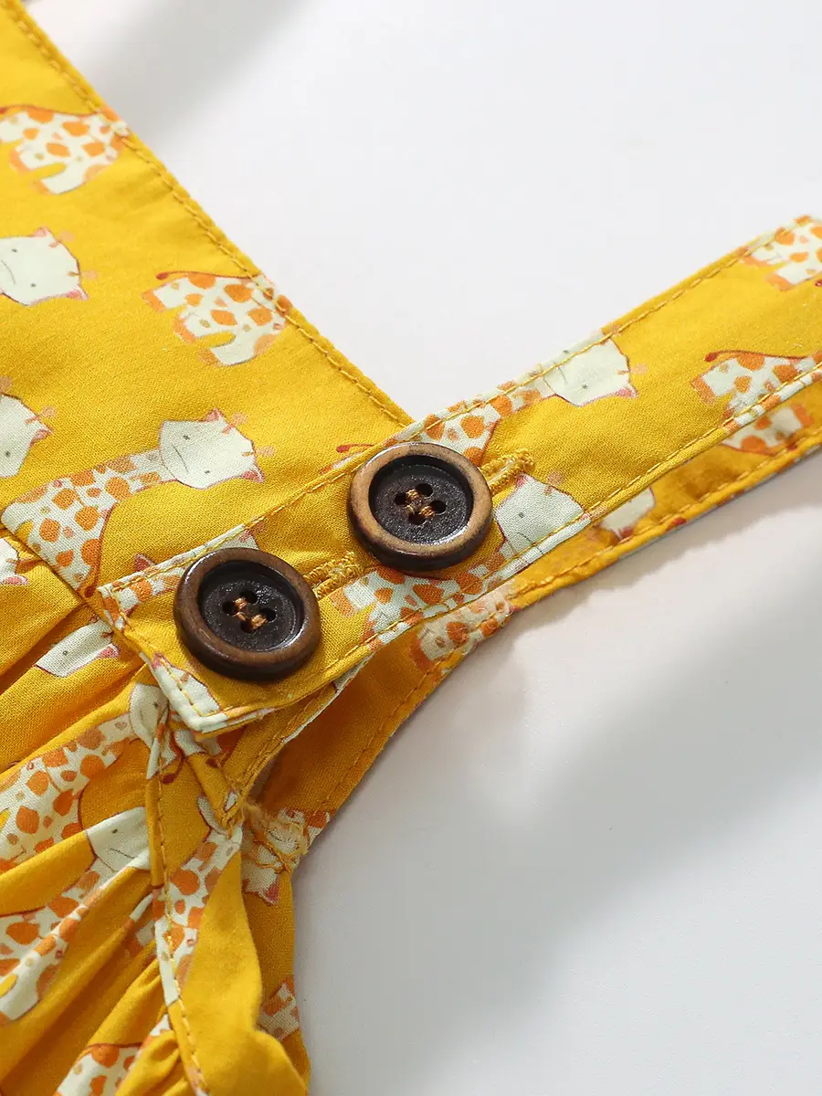 Yellow Giraffe Print Cotton Dress for Girls Summer