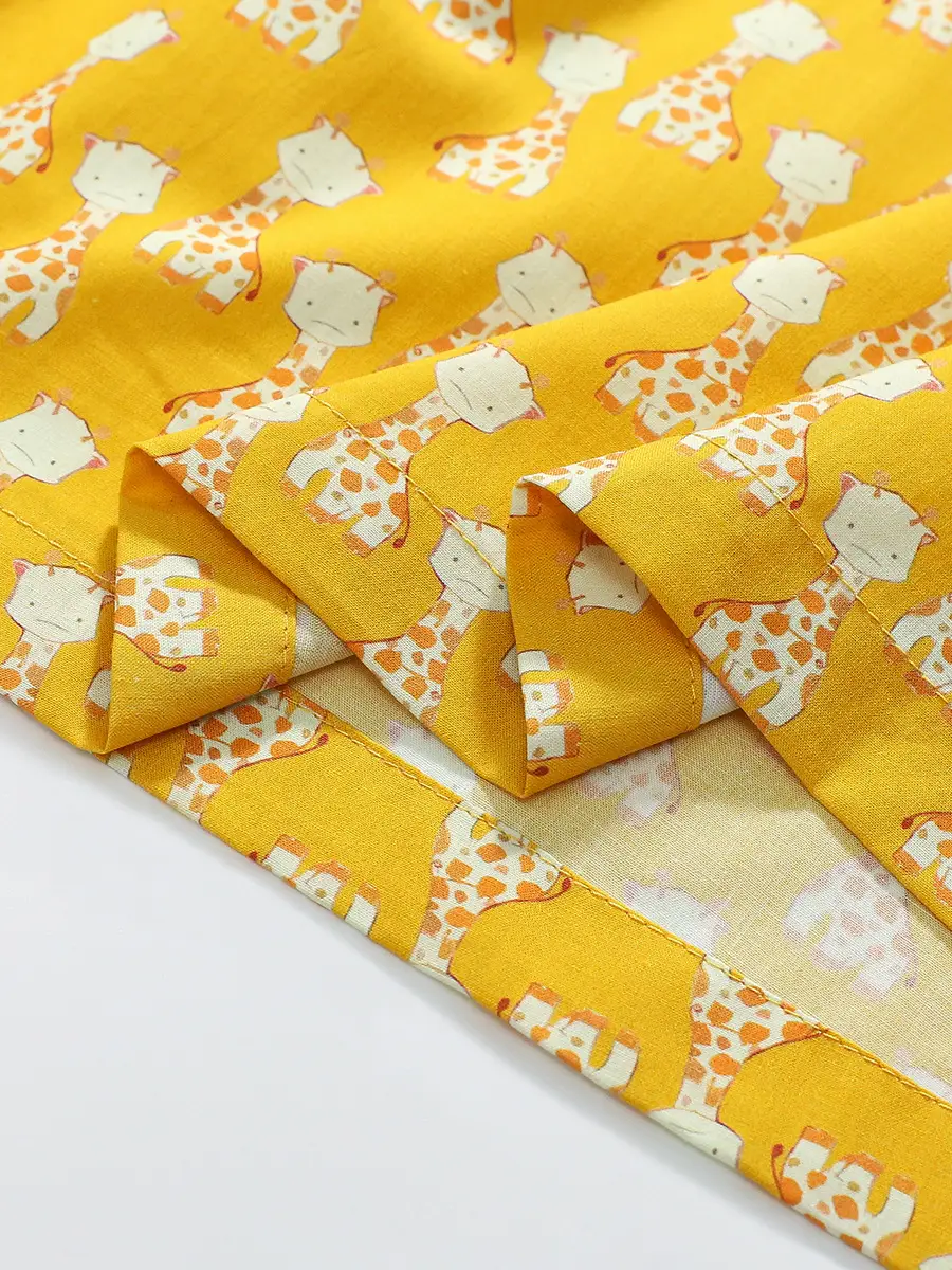 Yellow Giraffe Print Cotton Dress for Girls Summer