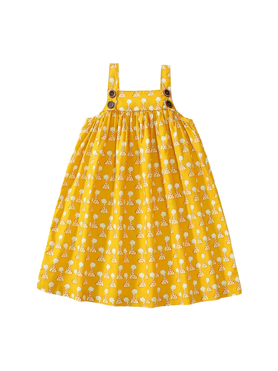 Yellow Giraffe Print Cotton Dress for Girls Summer