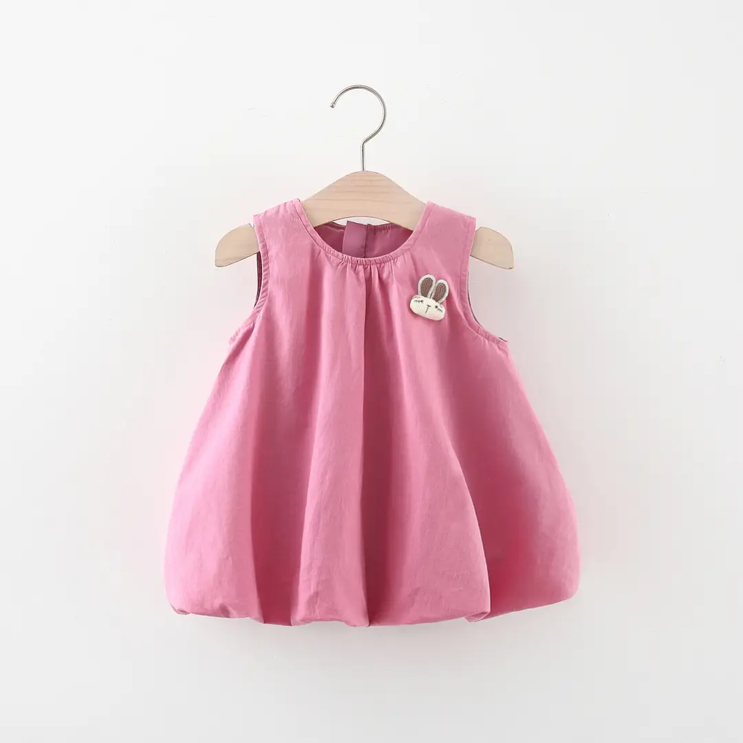 Pink Rabbit Ears Dress for Girls with Lace & Tail