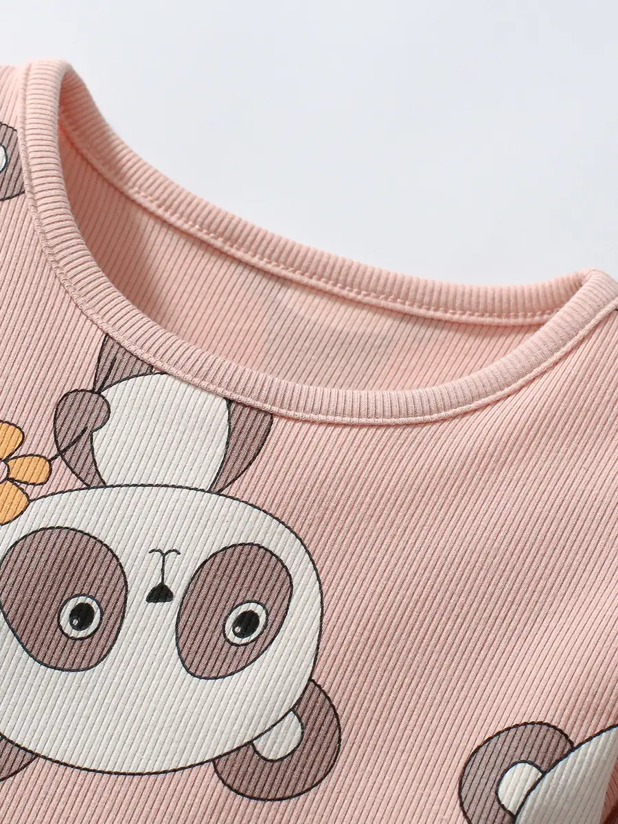 Pakistani Kids Panda Print Long Sleeve Dress Pink