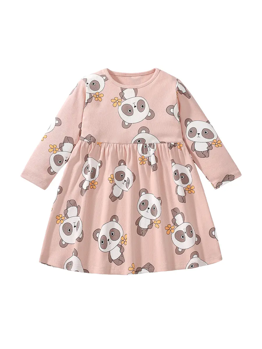 Pakistani Kids Panda Print Long Sleeve Dress Pink