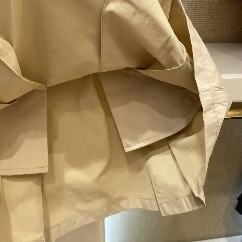 Khaki Pleated Kids Skirt with Bear Embroidery