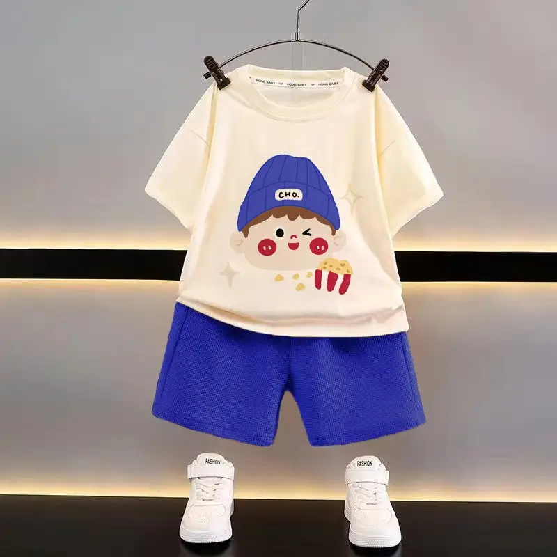 Kids Bear Print T-Shirt Shorts Set Yellow White