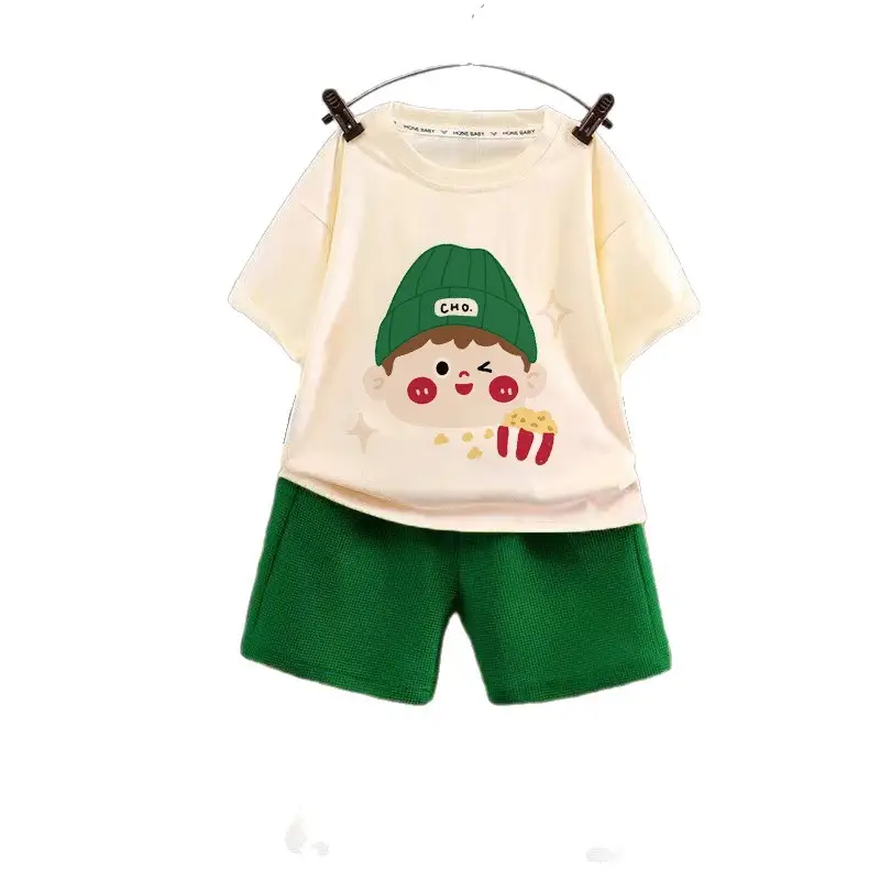 Kids Bear Print T-Shirt Shorts Set Yellow White