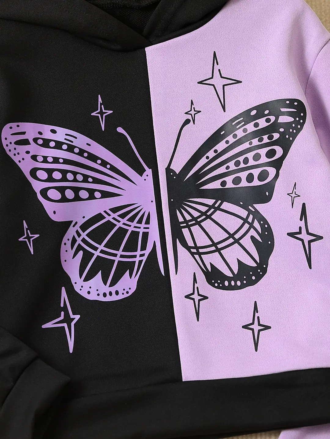 Kids Butterfly Hoodie & Joggers Set Black Lavender