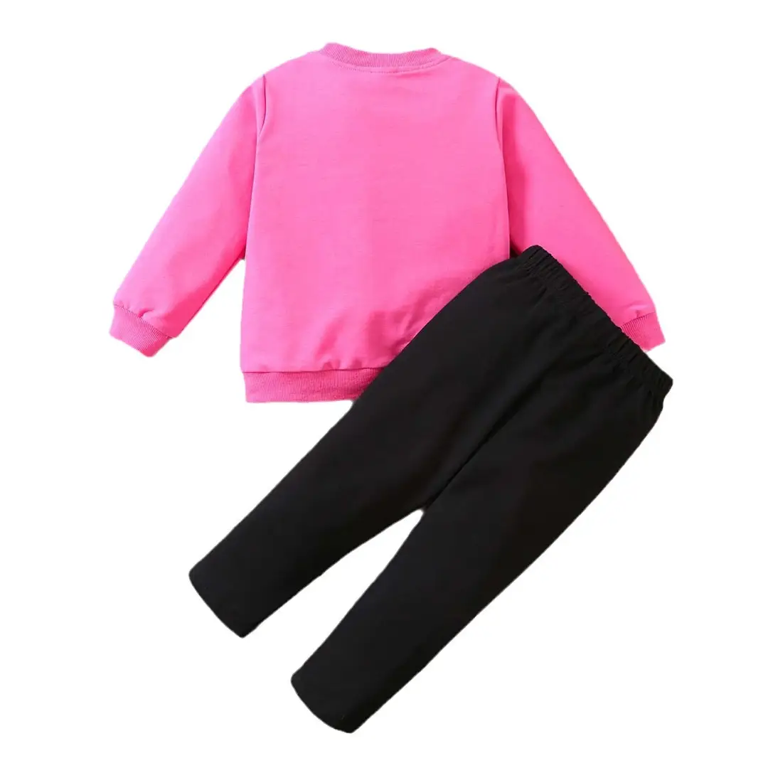Kids Heart Print Sweatshirt Set Pink Black Winter Warm