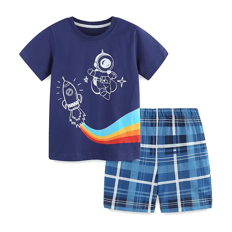 Aosta Betty Cartoon Astronaut T-Shirt & Plaid Shorts Set