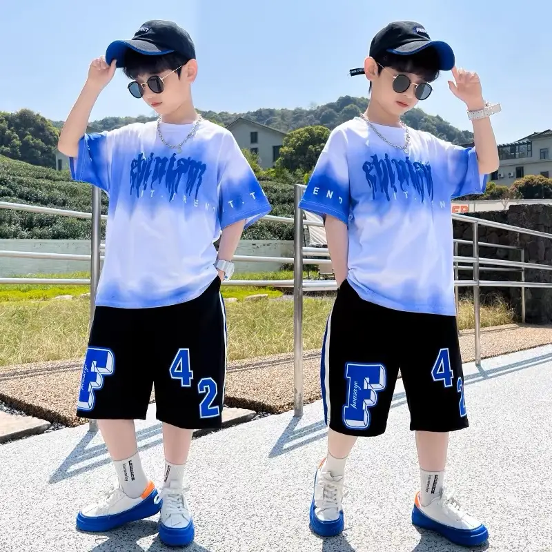 Boys Summer Short Sleeve Suit Blue White 2024