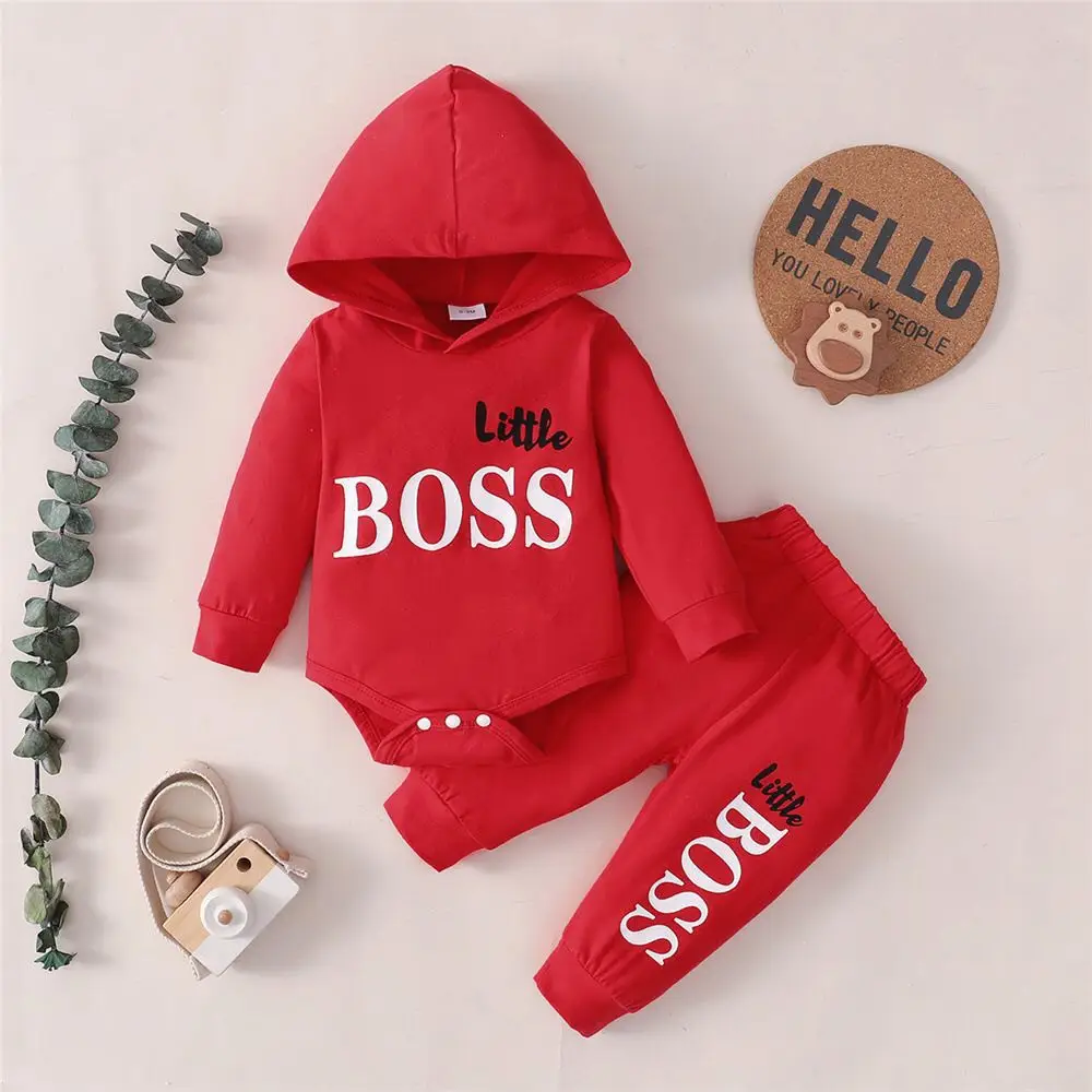 Baby Hoodie Pants Set Red Navy "Little Boss"