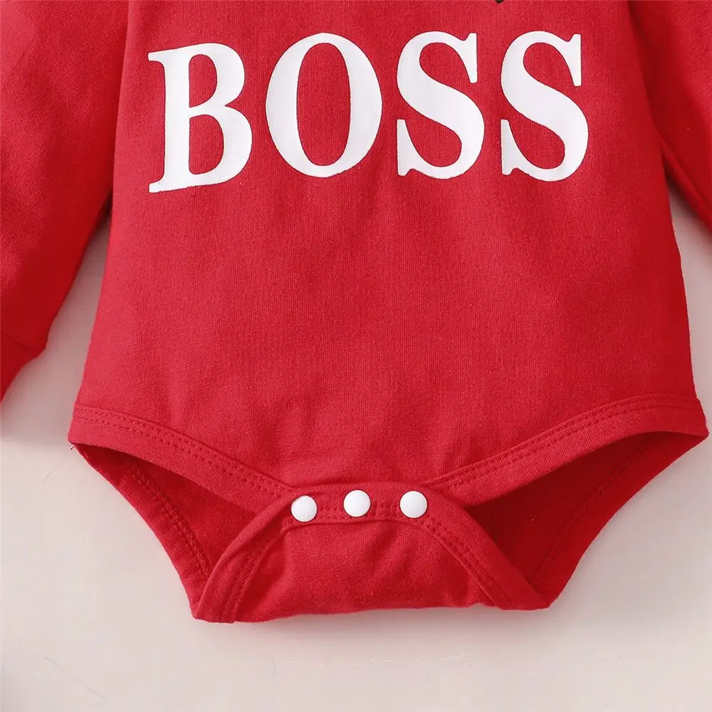 Baby Hoodie Pants Set Red Navy "Little Boss"