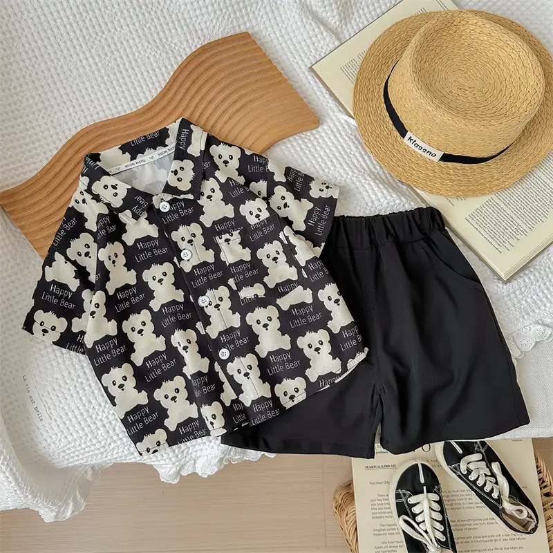 Kids Marbled Print Summer Suit Blue Orange Cream Shorts
