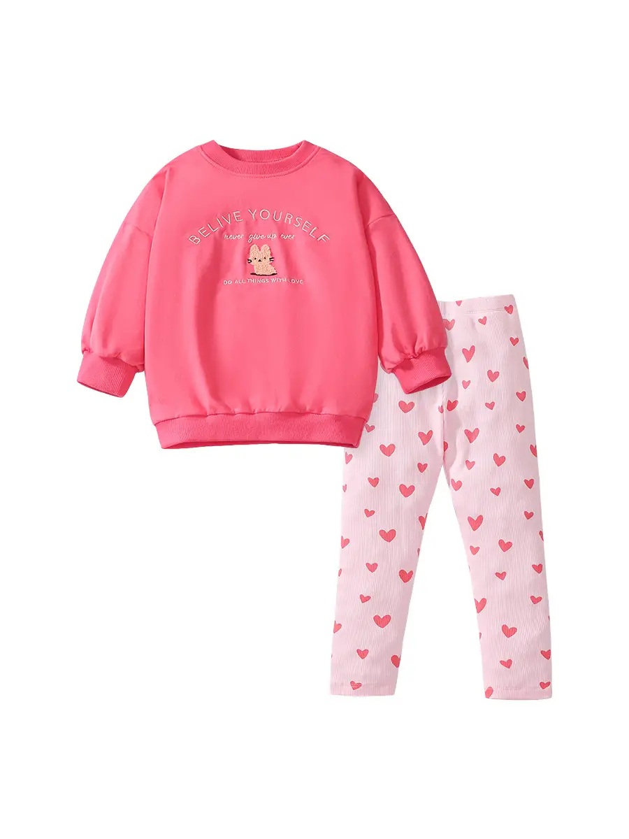 Girls Pink Heart Print Sweatshirt & Leggings Set