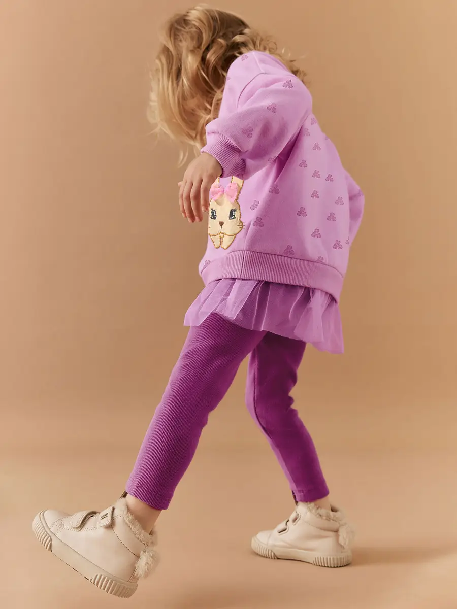 Girls Bunny Embroidered Sweater Suit Pink Purple