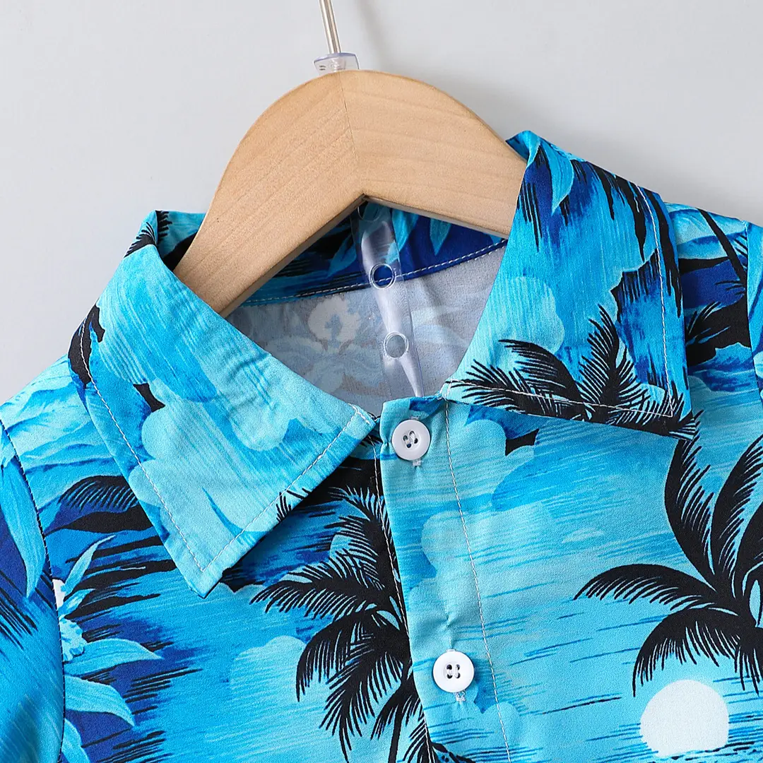 Kids Tropical Print Cardigan Shorts Set Blue
