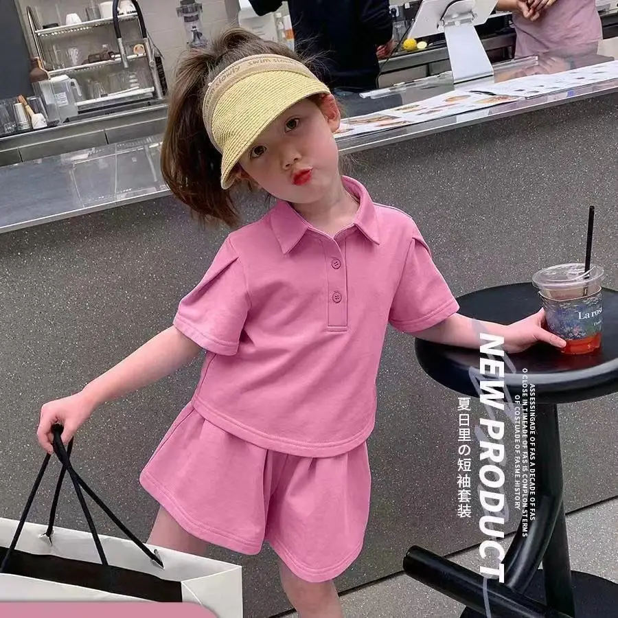 Kids Purple Polo Shorts Set for Summer