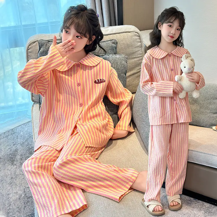 Long Sleeve Checkered Pajamas for Girls Warm Sleepwear