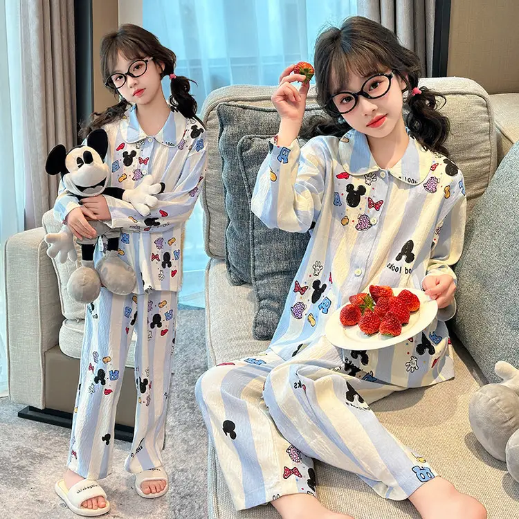 Girls Checkered Pajamas Long Sleeve Warm Sleepwear