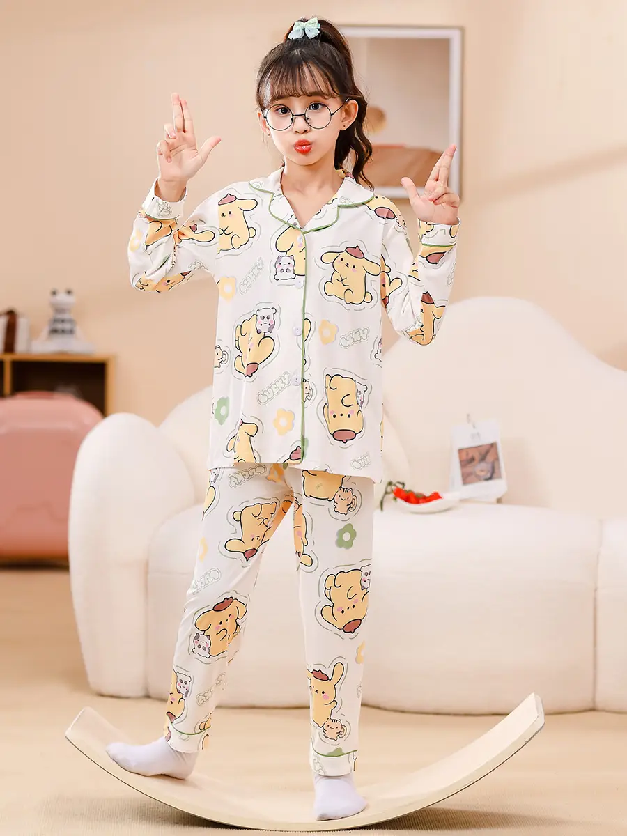 Kids Cotton Pajamas with Cartoon Print Long Sleeve