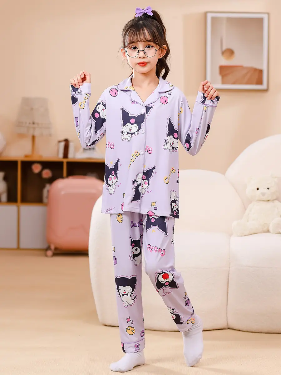 Kids Cotton Pajamas with Cartoon Print Long Sleeve