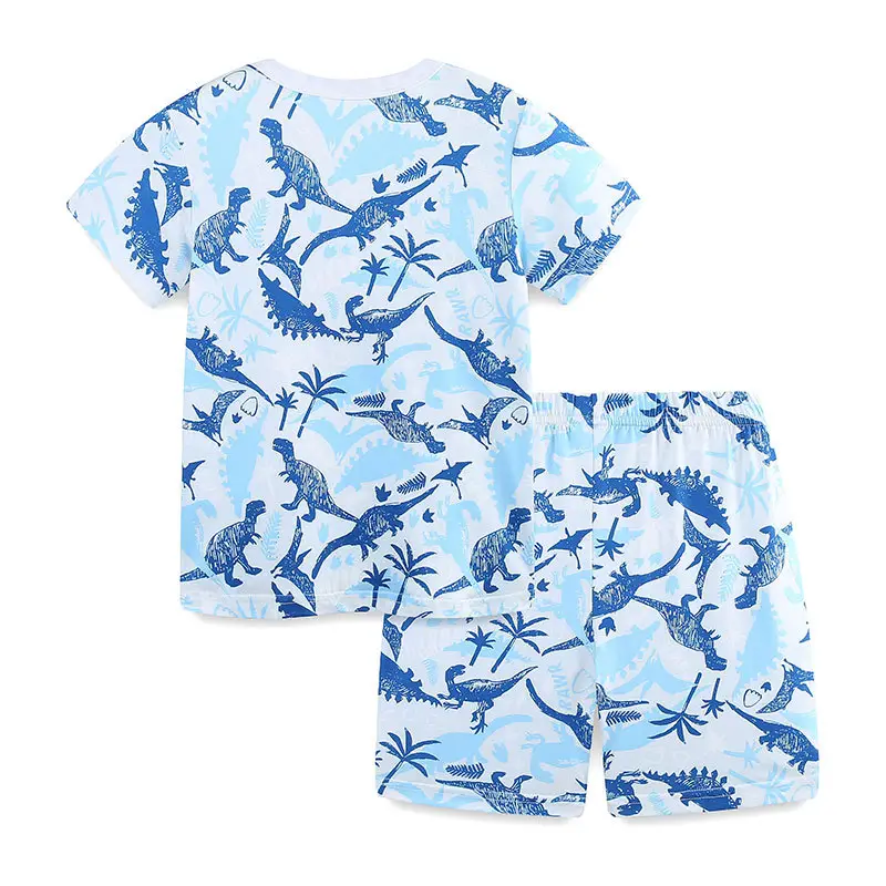 Kids Dinosaur Print Summer Suit Blue White