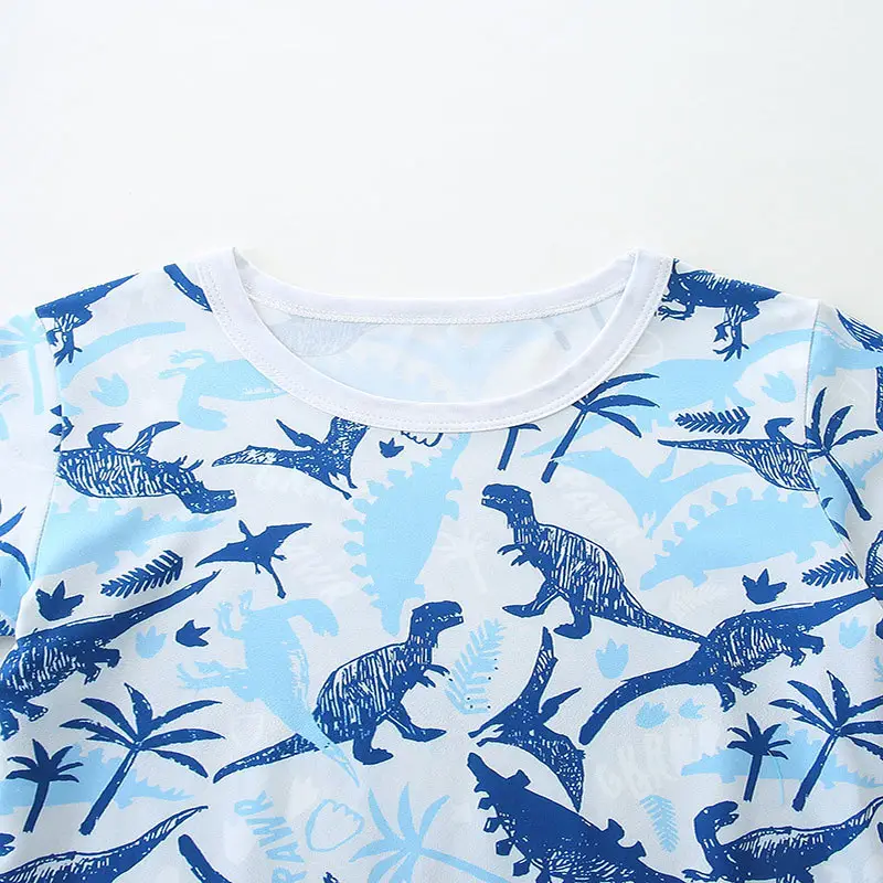 Kids Dinosaur Print Summer Suit Blue White